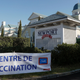 The entrance of a vaccination center against the coronavirus at Disneyland Paris in Coupvray on April 24, 2021.